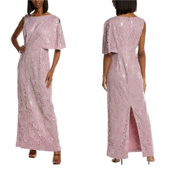 NWT JS Collections Arabella Sequin Guipure Lace Pleated Gown in Amethyst size 2 - Picture 4 of 16